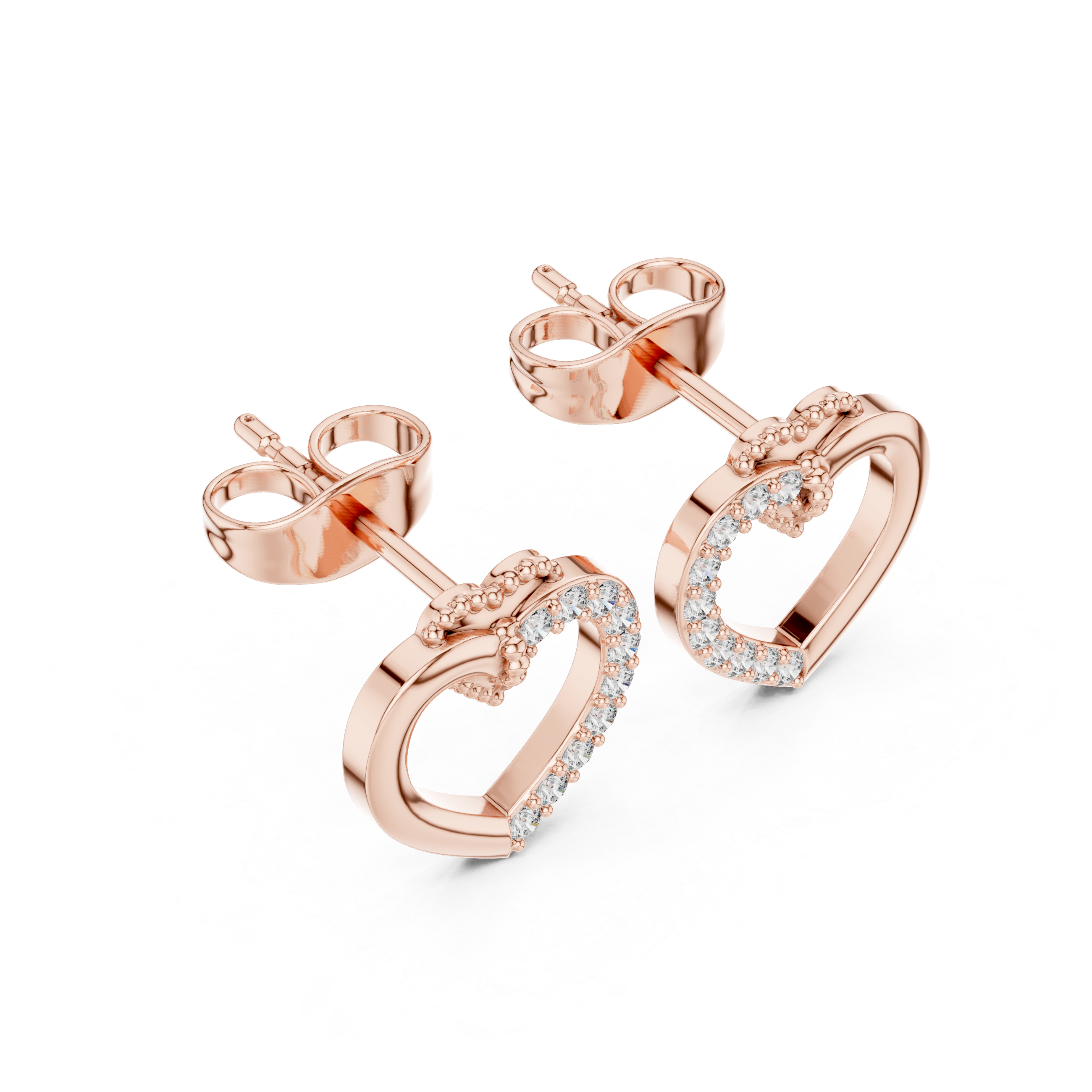 Diamond open heart stud earrings in gold by Signora Jewels