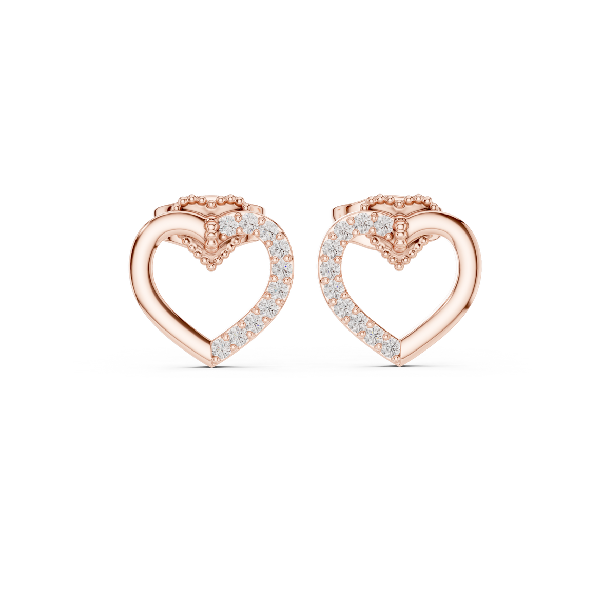 Diamond open heart stud earrings in gold by Signora Jewels
