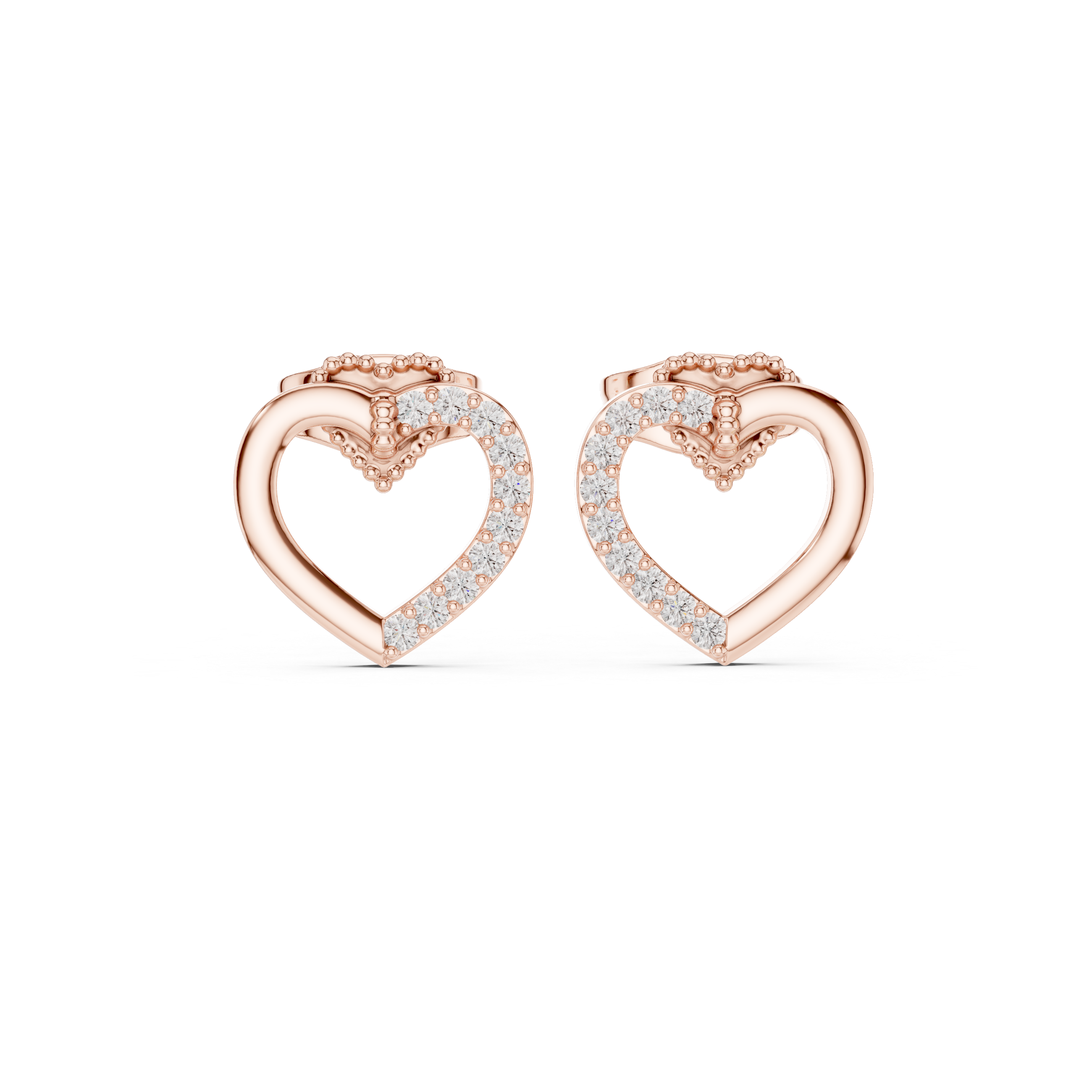 Diamond open heart stud earrings in gold by Signora Jewels