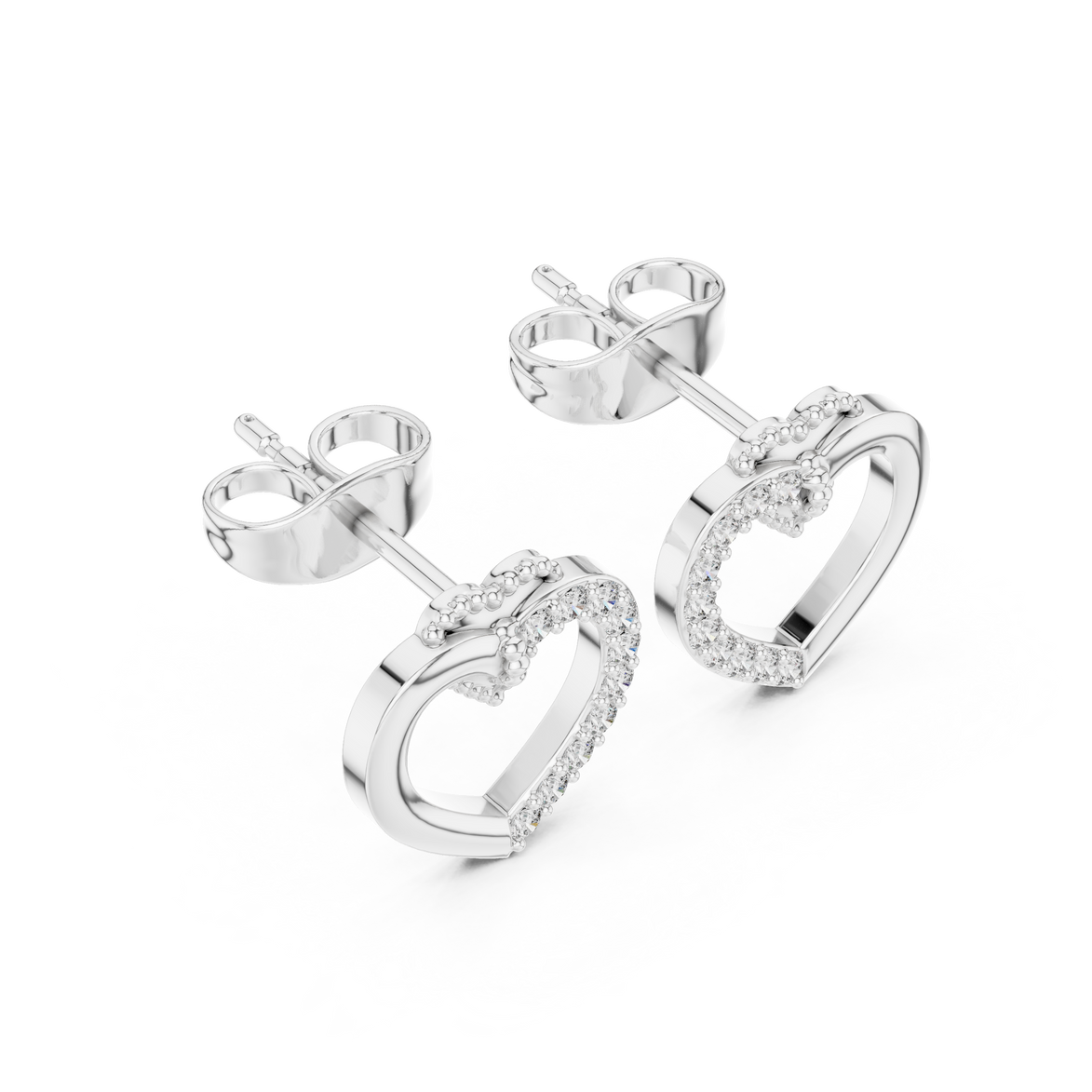 Diamond open heart stud earrings in gold by Signora Jewels