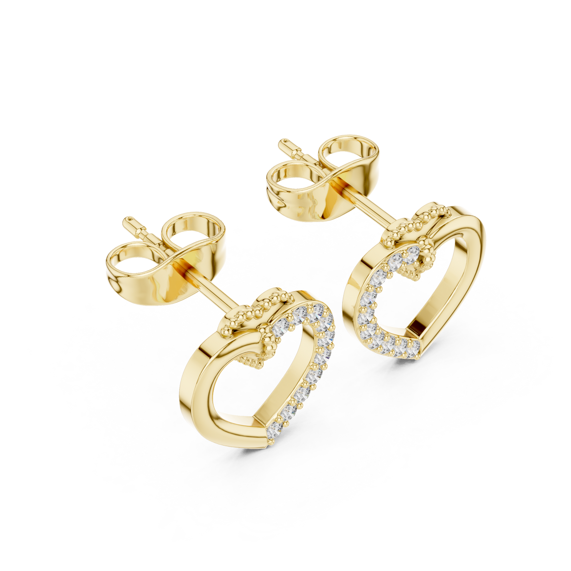 Diamond open heart stud earrings in gold by Signora Jewels