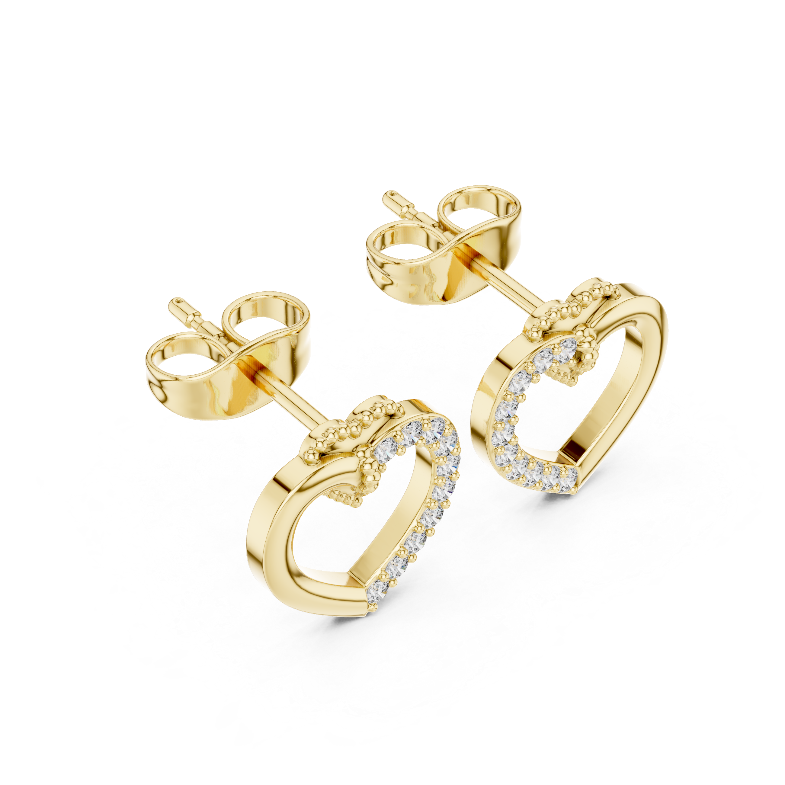 Diamond open heart stud earrings in gold by Signora Jewels