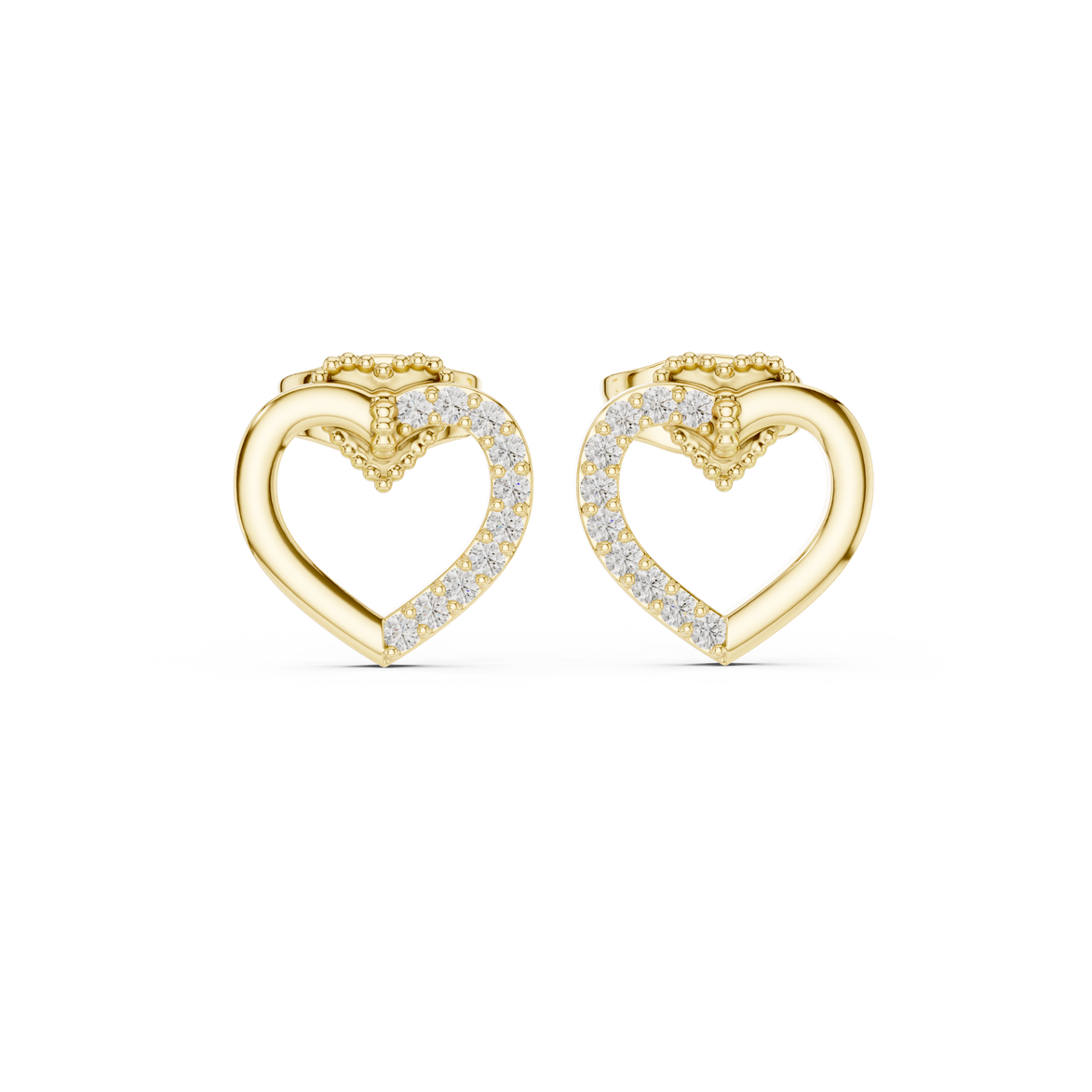 Diamond open heart stud earrings in gold by Signora Jewels