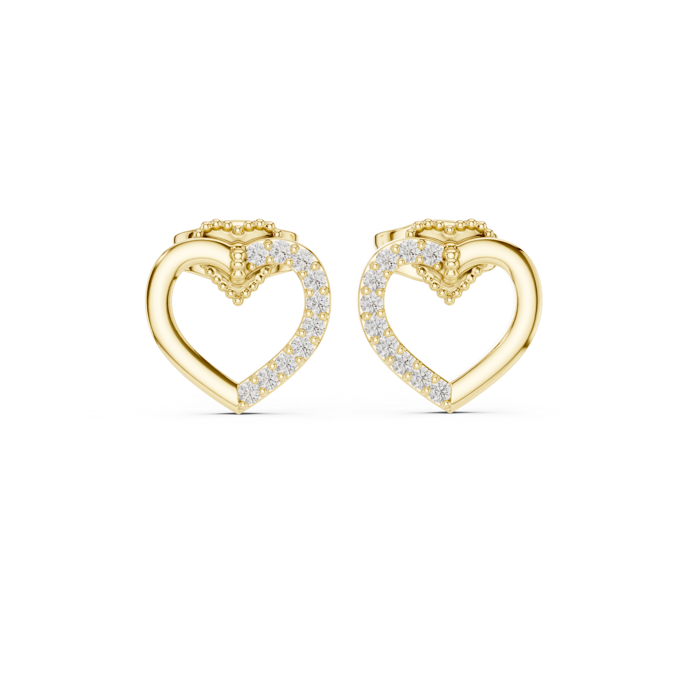 Diamond open heart stud earrings in gold by Signora Jewels