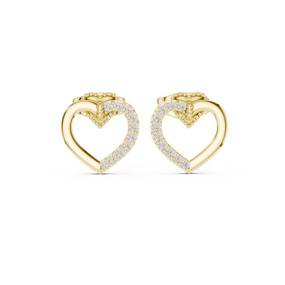 Front face of the yellow gold Sweetheart Sparkle stud earrings