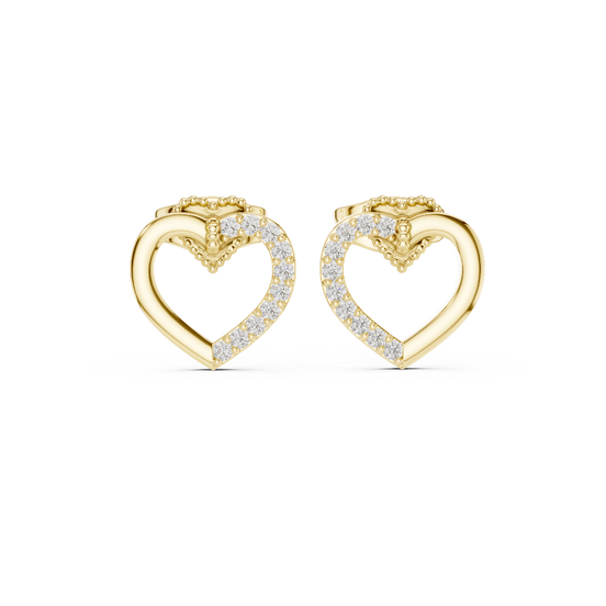 Front face of the yellow gold Sweetheart Sparkle stud earrings