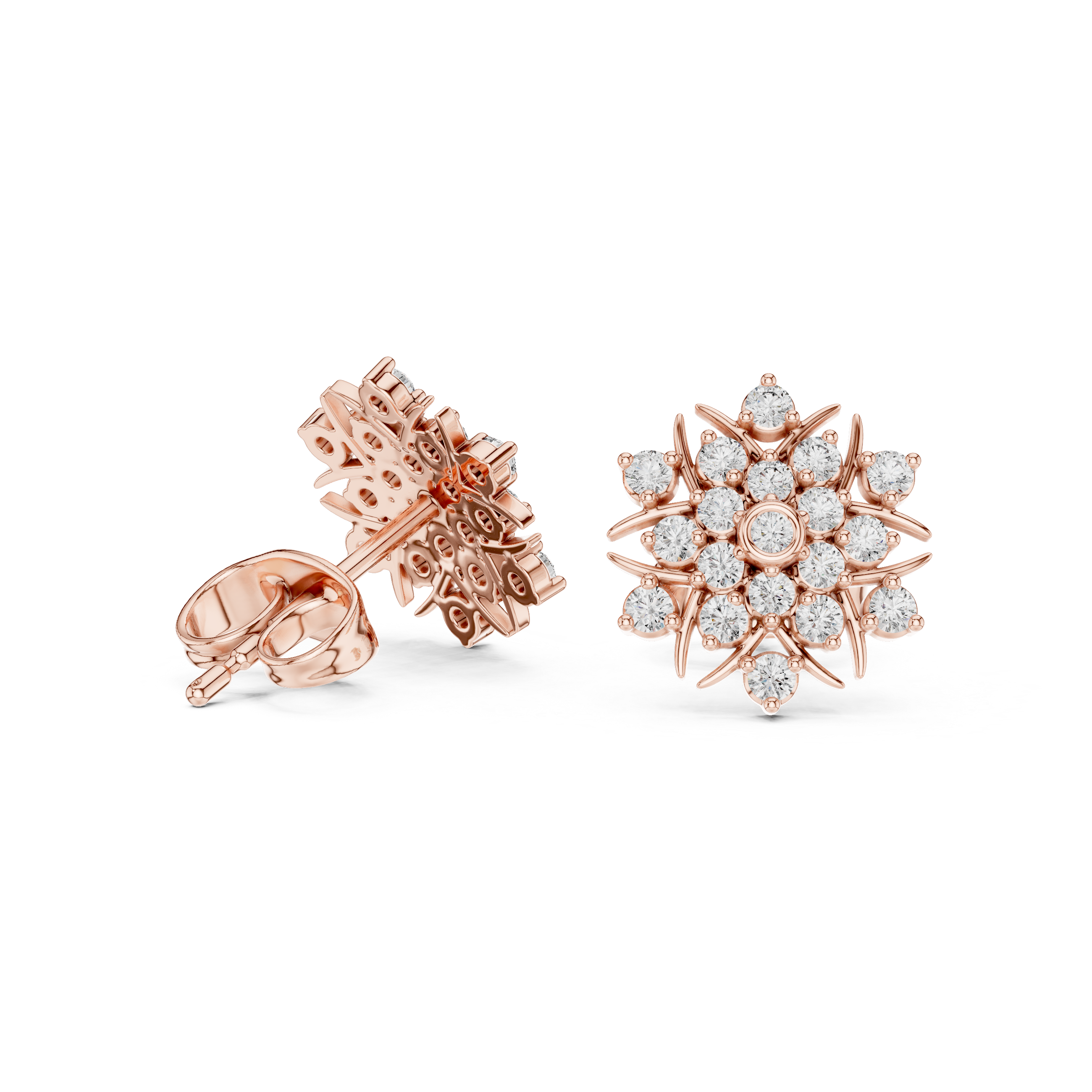 Diamond floral snowflake stud earrings in gold by Signora Jewels
