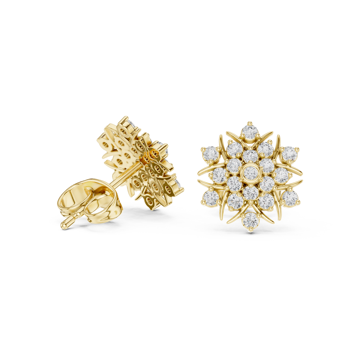 Diamond floral snowflake stud earrings in gold by Signora Jewels