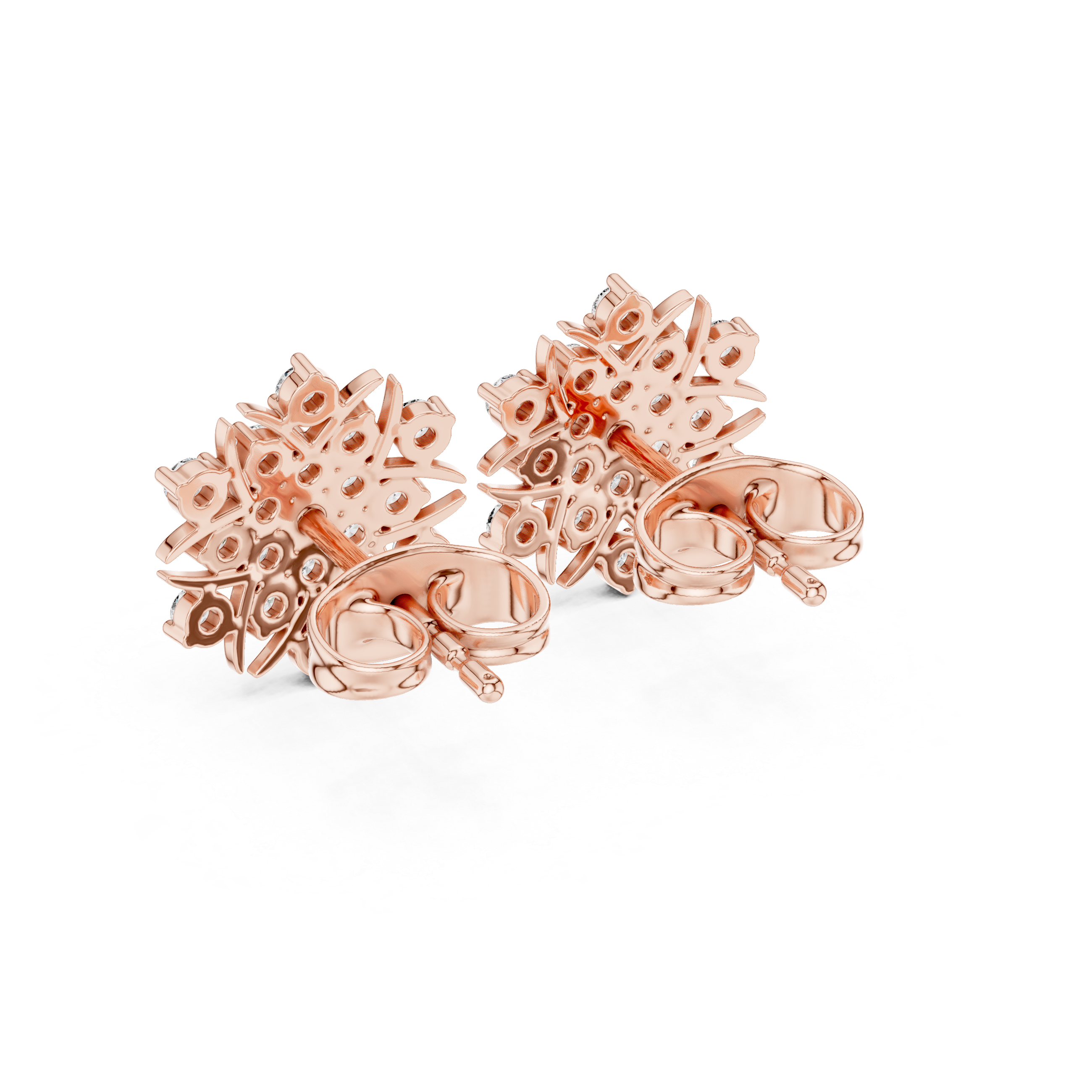 Diamond floral snowflake stud earrings in gold by Signora Jewels
