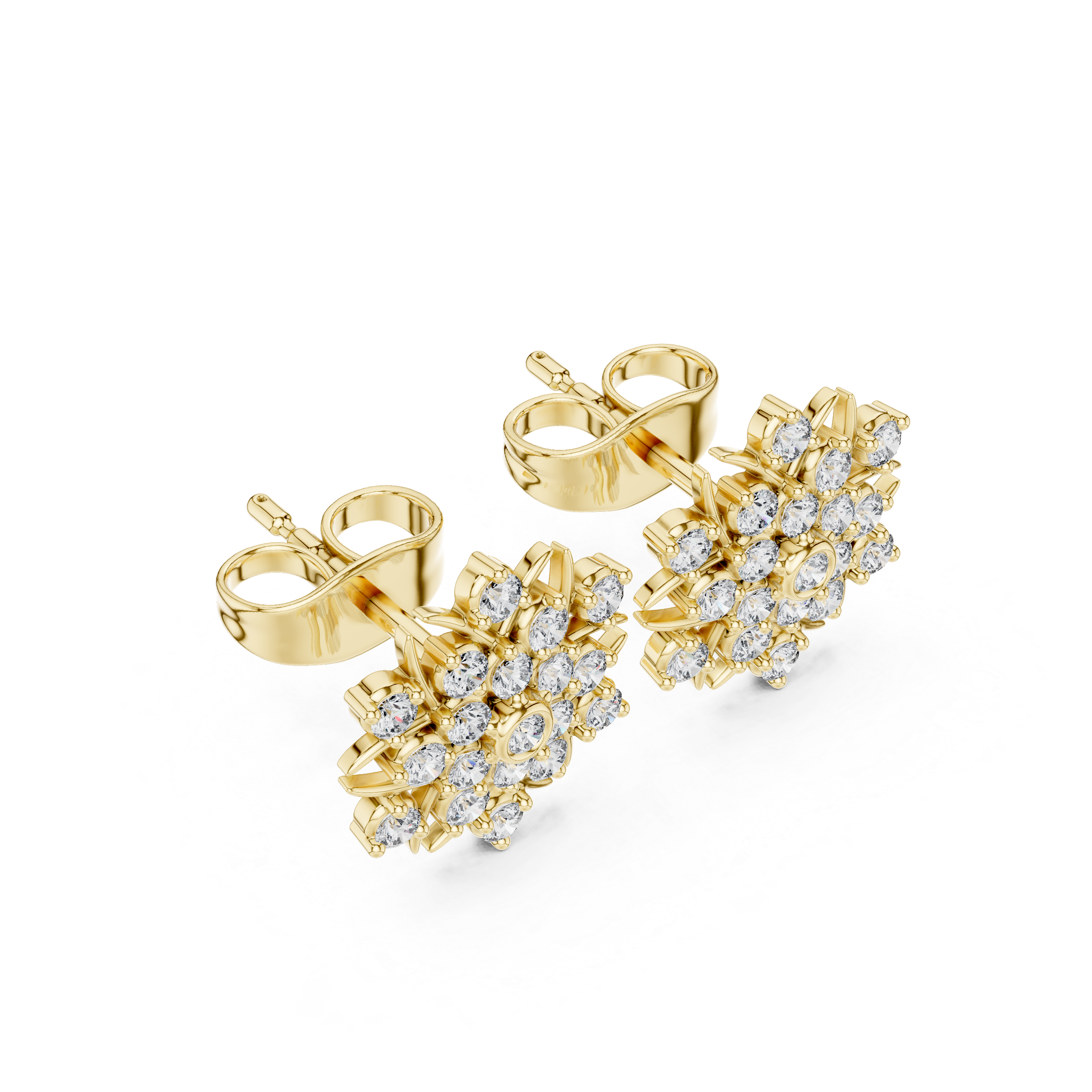 Diamond floral snowflake stud earrings in gold by Signora Jewels
