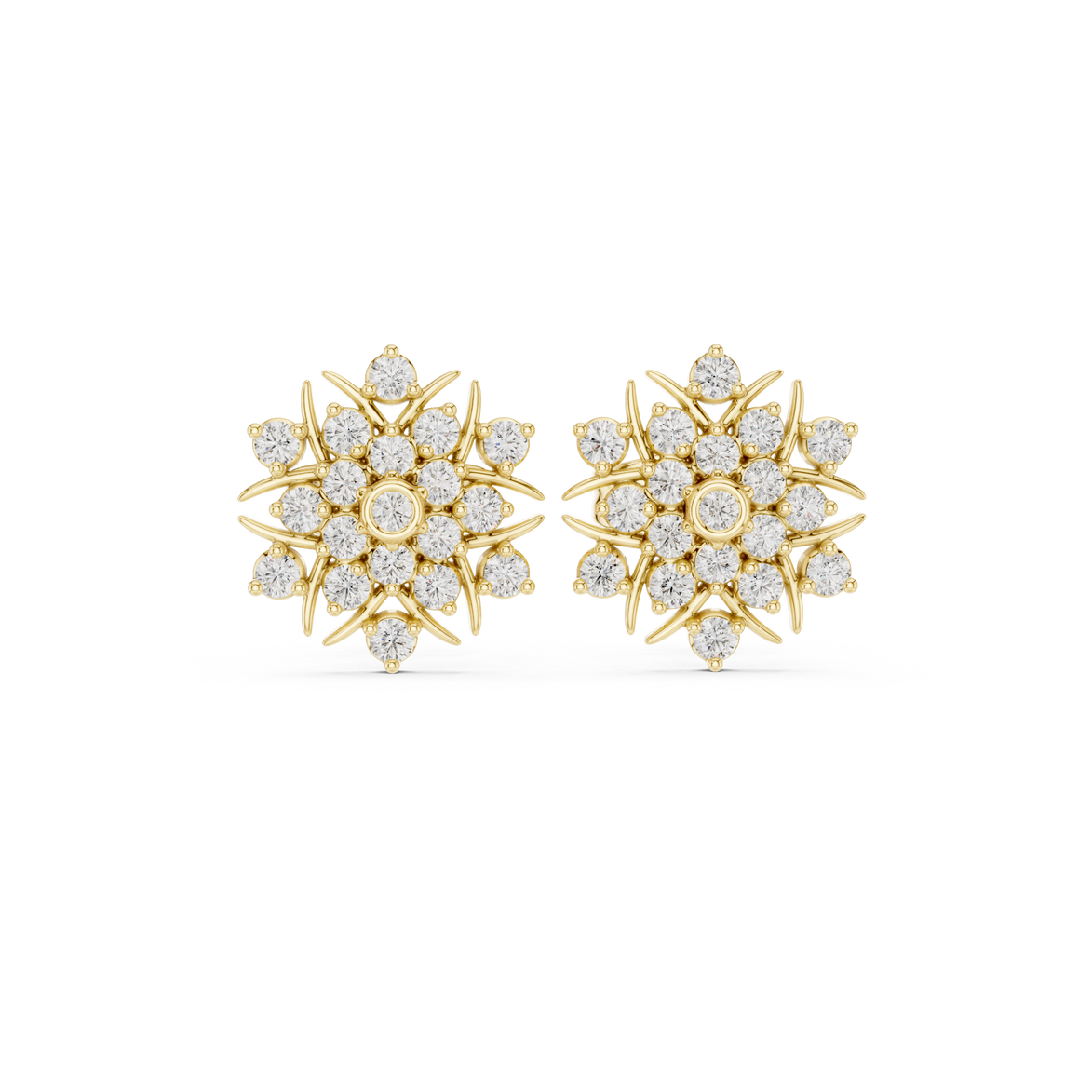 Diamond floral snowflake stud earrings in gold by Signora Jewels