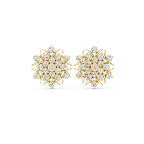 Front face of the yellow gold Winter Star stud earrings
