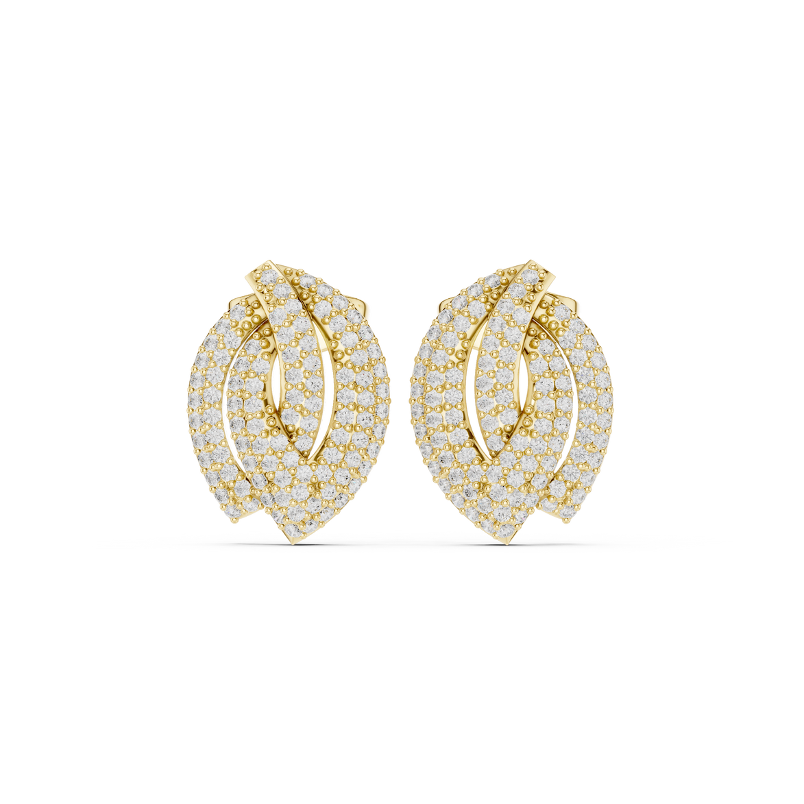 Diamond leaf cluster stud earrings in gold by Signora Jewels