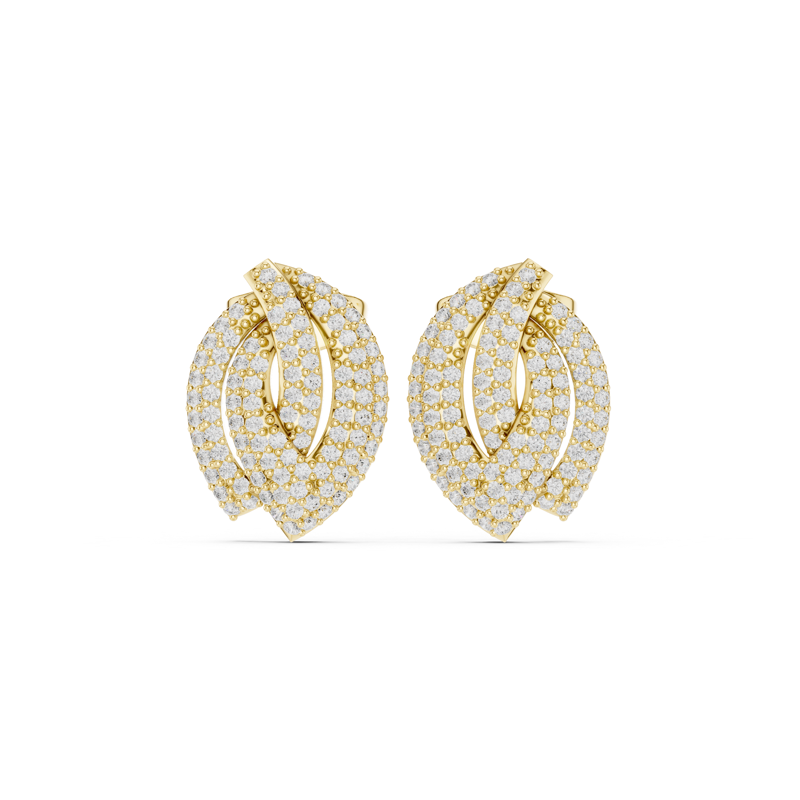 Diamond leaf cluster stud earrings in gold by Signora Jewels