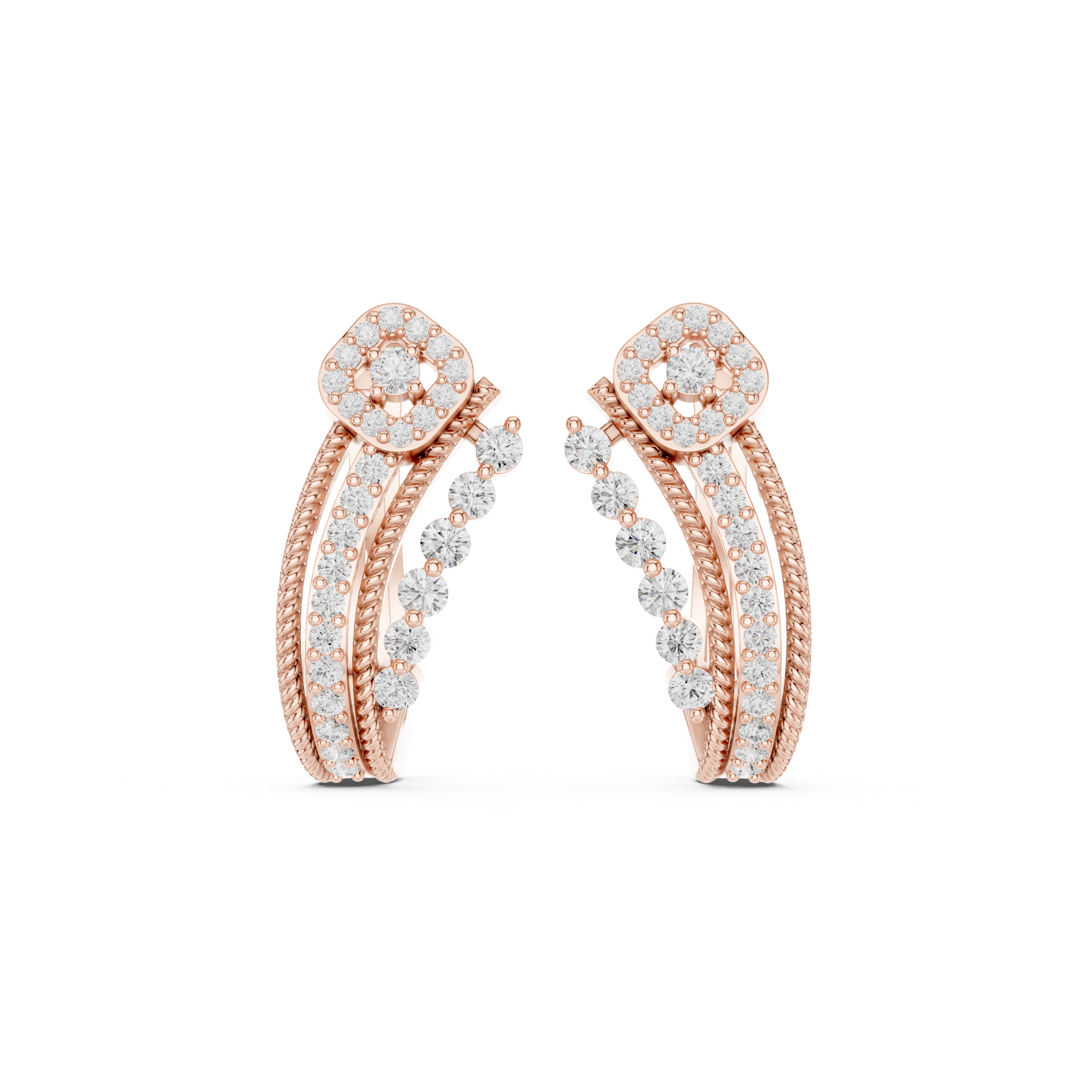 Diamond crossover hoop earrings in gold by Signora Jewels