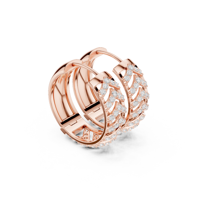 Side profile of the rose gold chevron diamond hoops