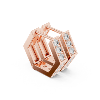 Side profile of the rose gold minimalist geometric hoops