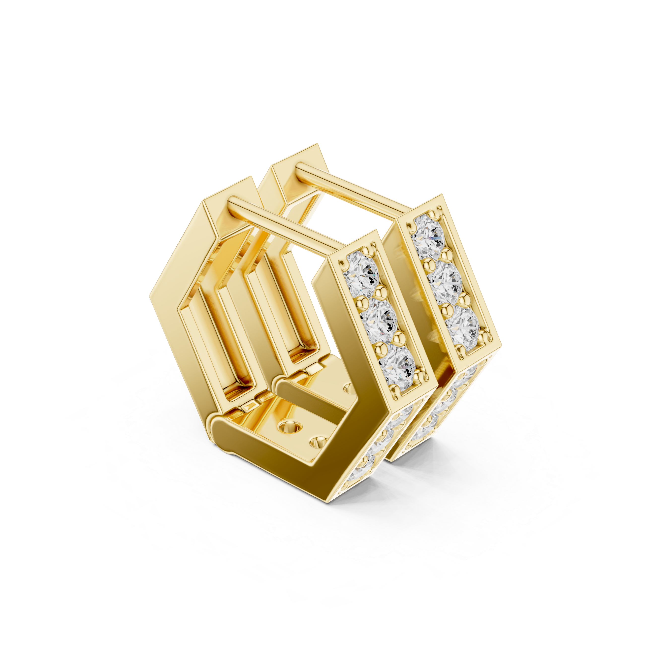 Diamond hexagon hoop earrings in gold by Signora Jewels
