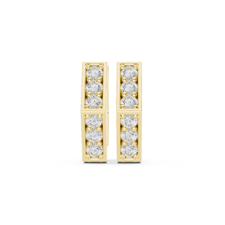 Front face of the yellow gold Minimal Brilliance hoop earrings showcasing a striking geometric