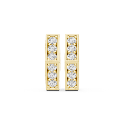 Front face of the yellow gold Minimal Brilliance hoop earrings showcasing a striking geometric