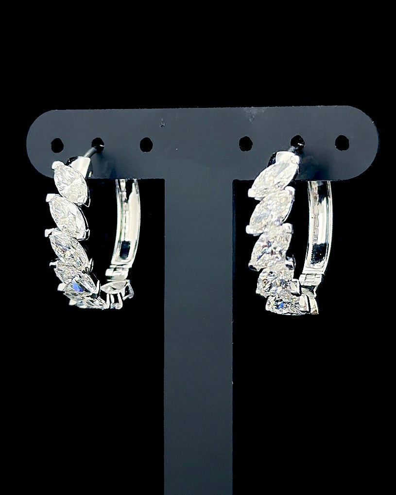 White gold hoop earrings with 4.62ct marquise lab grown diamonds on black