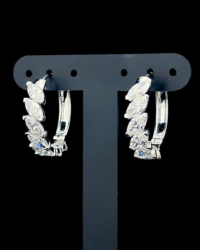 White gold hoop earrings with 4.62ct marquise lab grown diamonds on black