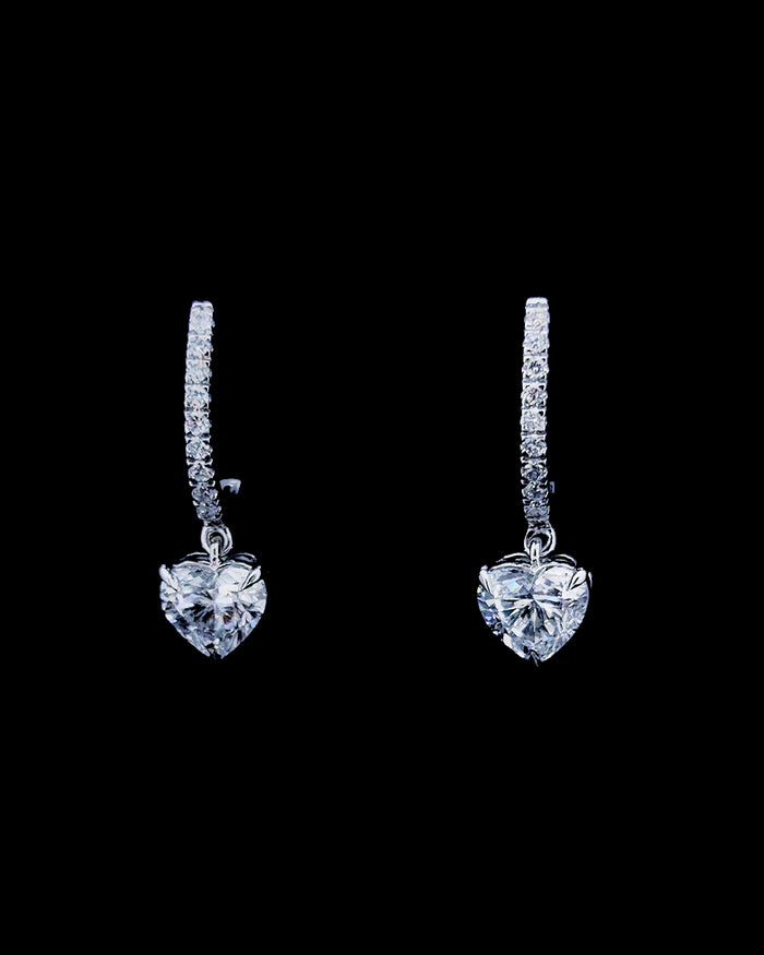 The Amoret — 2.00ct Heart Pave Drop Earrings