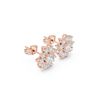 Side profile of the rose gold flower-shaped diamond cluster earrings