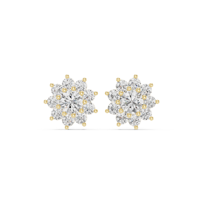 Front face of the yellow gold Flowerburst stud earrings