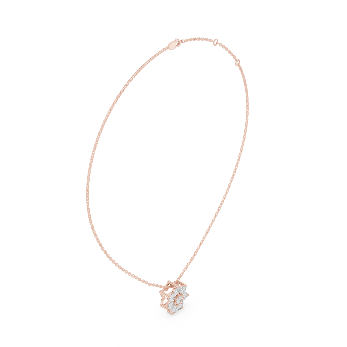 Minimal floral diamond pendant in gold with round lab grown diamonds by Signora Jewels