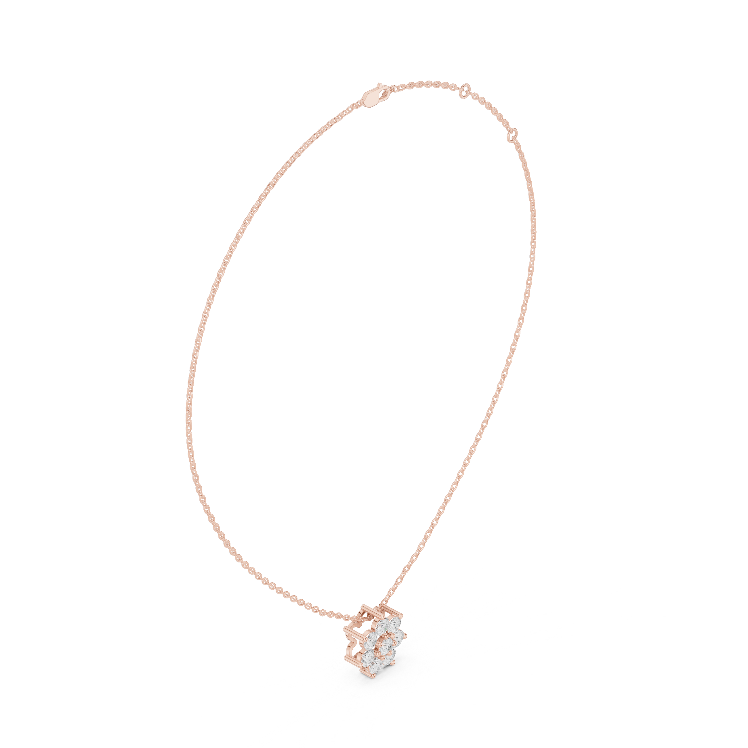Minimal floral diamond pendant in gold with round lab grown diamonds by Signora Jewels