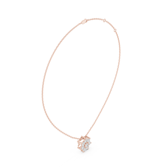 Minimal floral diamond pendant in gold with round lab grown diamonds by Signora Jewels