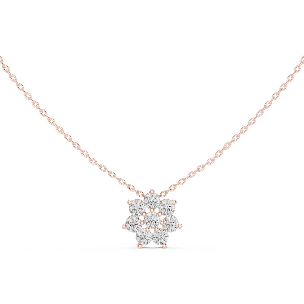 Minimal floral diamond pendant in gold with round lab grown diamonds by Signora Jewels
