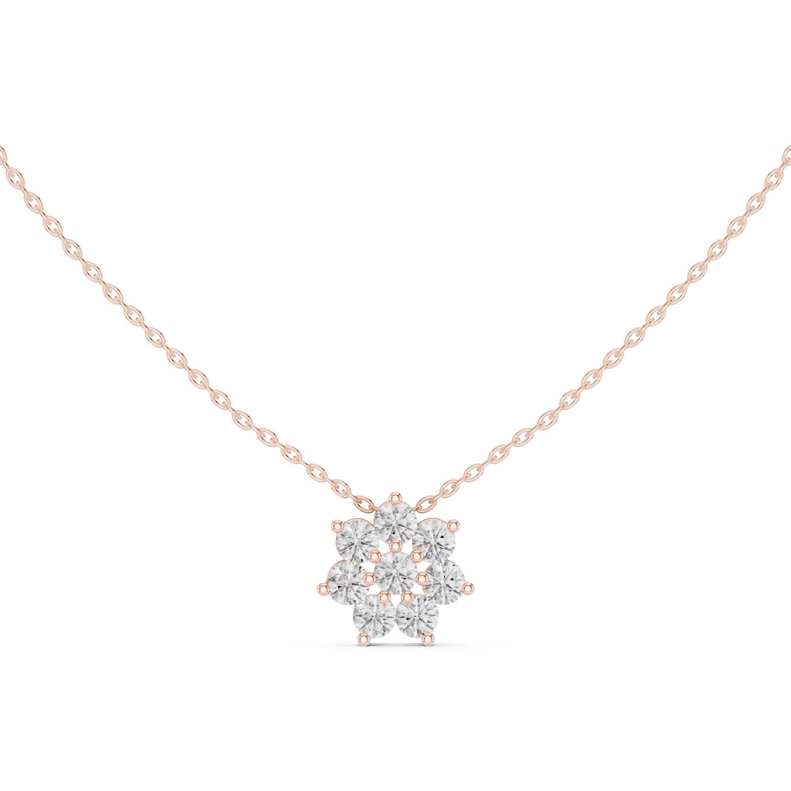 Minimal floral diamond pendant in gold with round lab grown diamonds by Signora Jewels