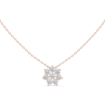 Minimal floral diamond pendant in gold with round lab grown diamonds by Signora Jewels