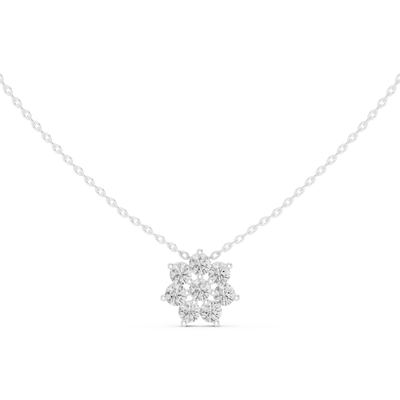 Minimal floral diamond pendant in gold with round lab grown diamonds by Signora Jewels