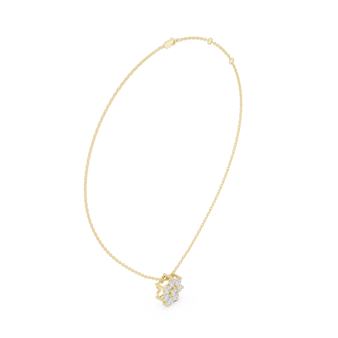 Minimal floral diamond pendant in gold with round lab grown diamonds by Signora Jewels