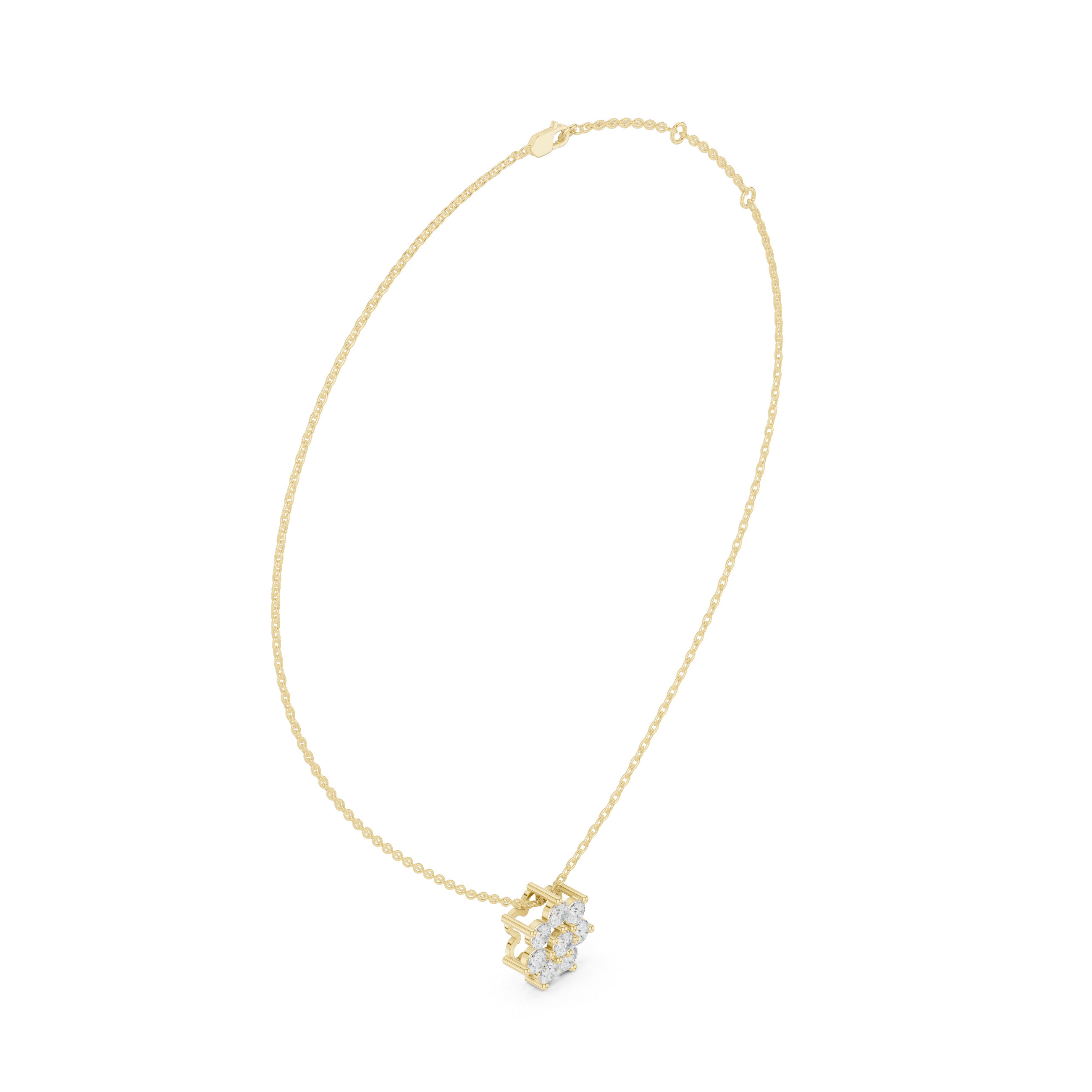 Minimal floral diamond pendant in gold with round lab grown diamonds by Signora Jewels