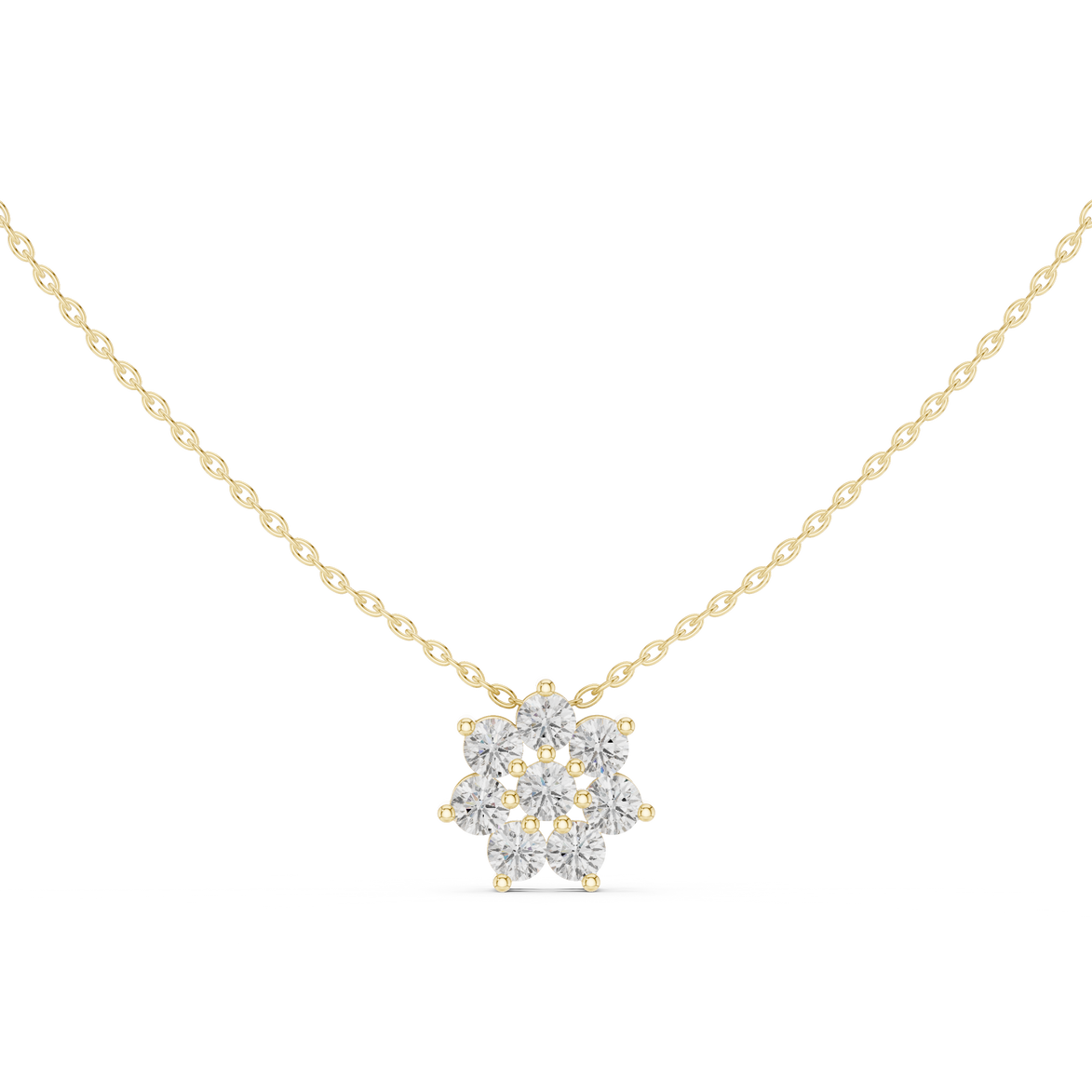 Minimal floral diamond pendant in gold with round lab grown diamonds by Signora Jewels