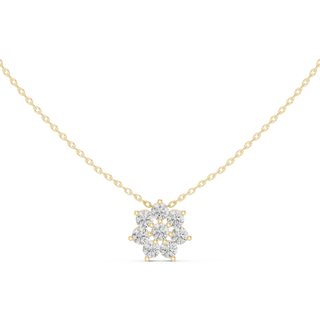 Minimal floral diamond pendant in gold with round lab grown diamonds by Signora Jewels
