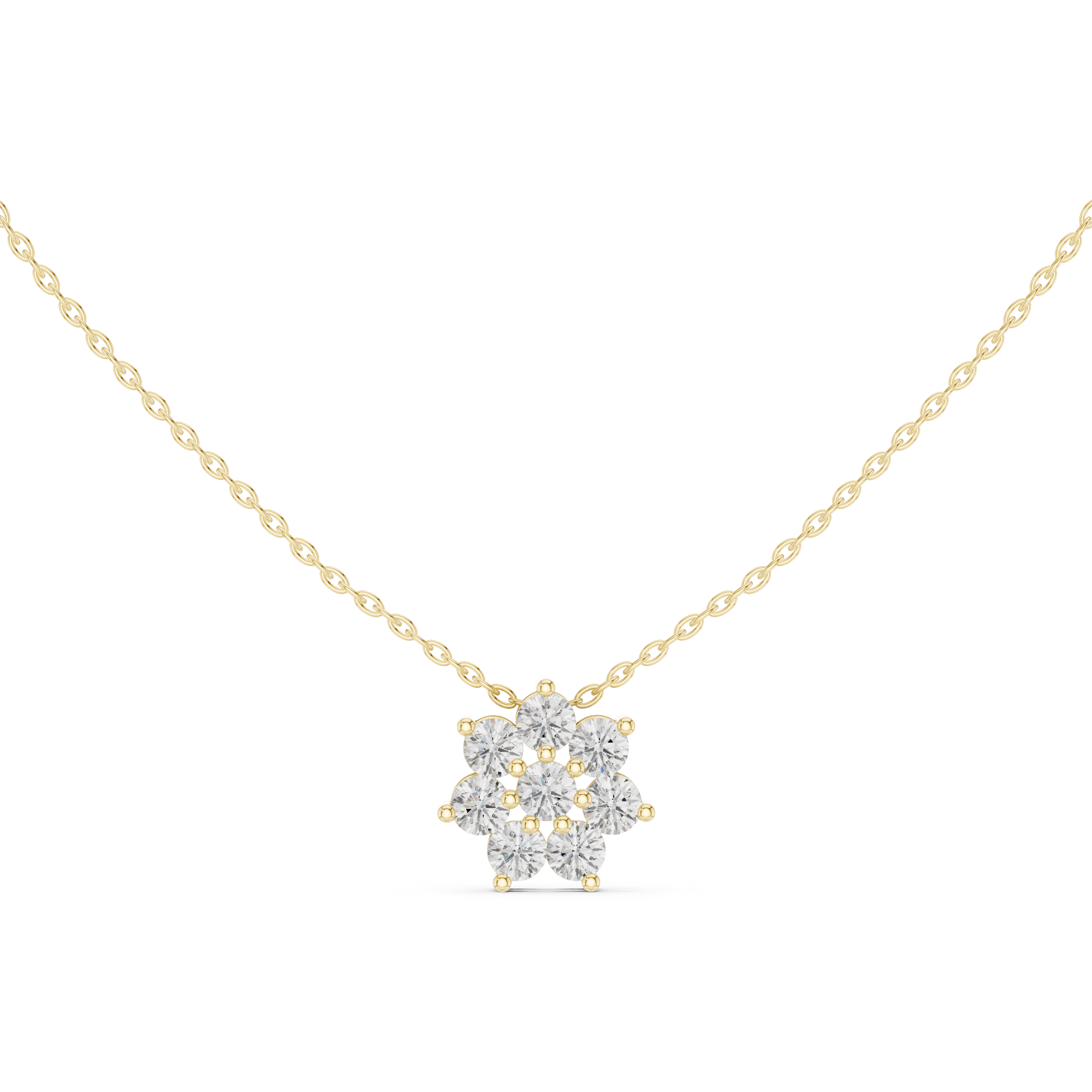 Minimal floral diamond pendant in gold with round lab grown diamonds by Signora Jewels