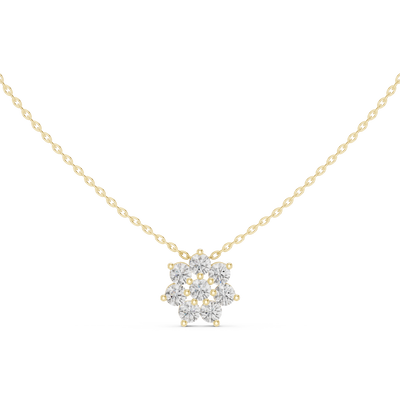 Minimal floral diamond pendant in gold with round lab grown diamonds by Signora Jewels