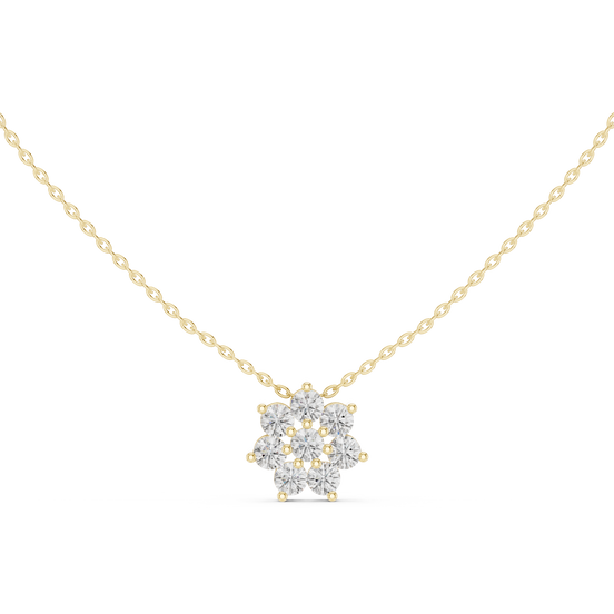 Minimal floral diamond pendant in gold with round lab grown diamonds by Signora Jewels