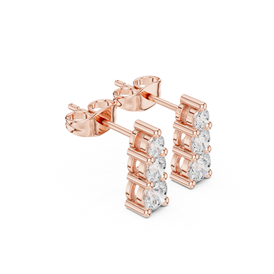 Side profile of the rose gold vertical diamond bar studs