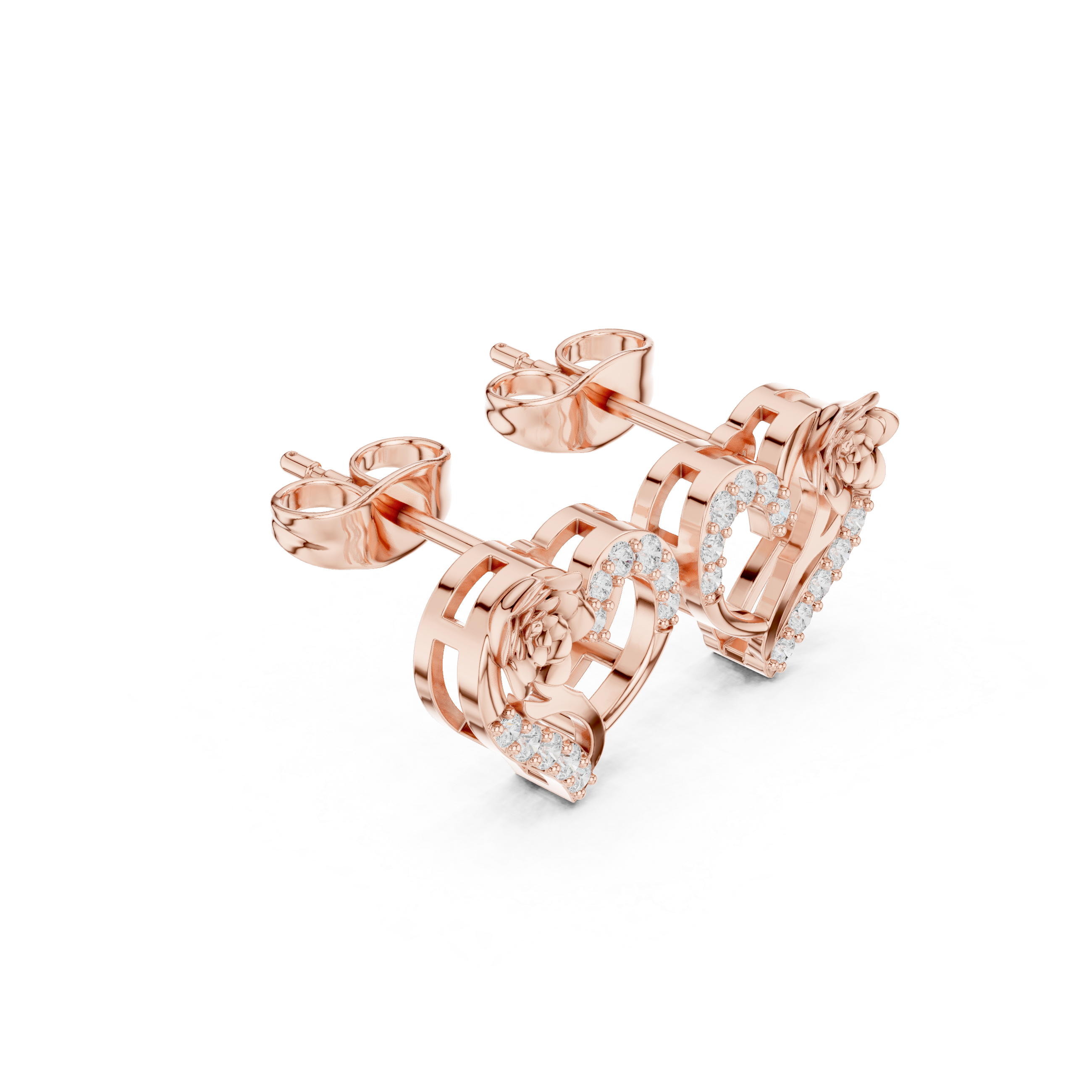 Floral heart diamond earrings for women