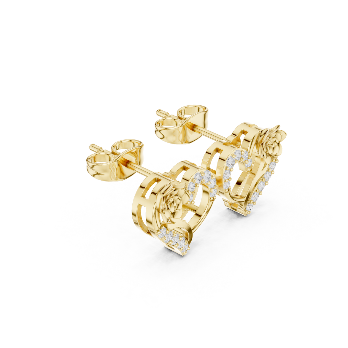 Floral heart diamond earrings for women