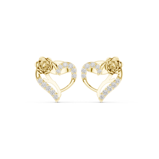 Front view of Luxury Floral Heart diamond earrings in yellow gold.