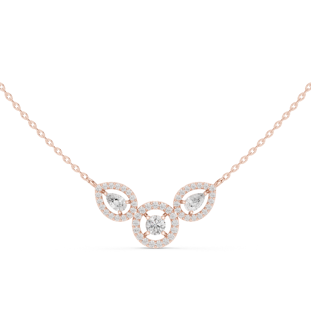 Minimal three stone diamond pendant in gold with pear and round lab grown diamonds by Signora Jewels