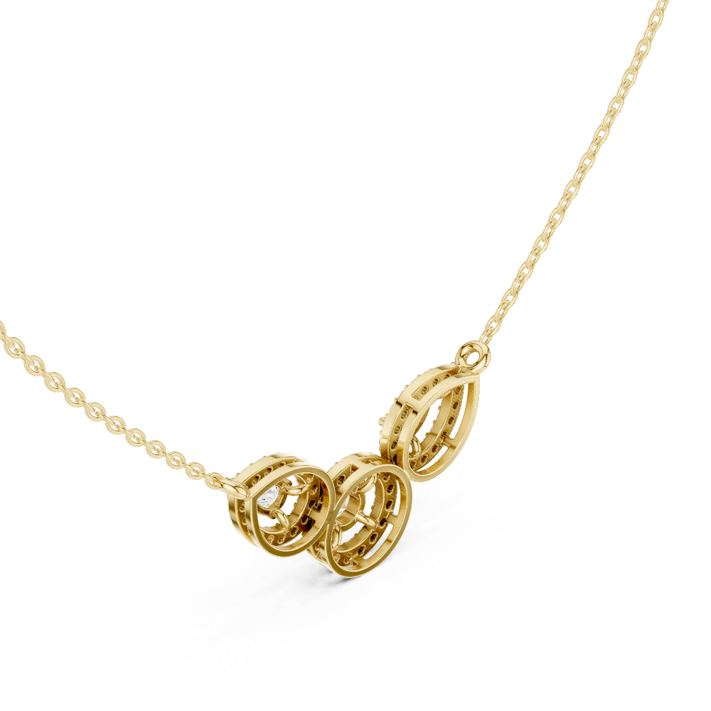 Minimal three stone diamond pendant in gold with pear and round lab grown diamonds by Signora Jewels