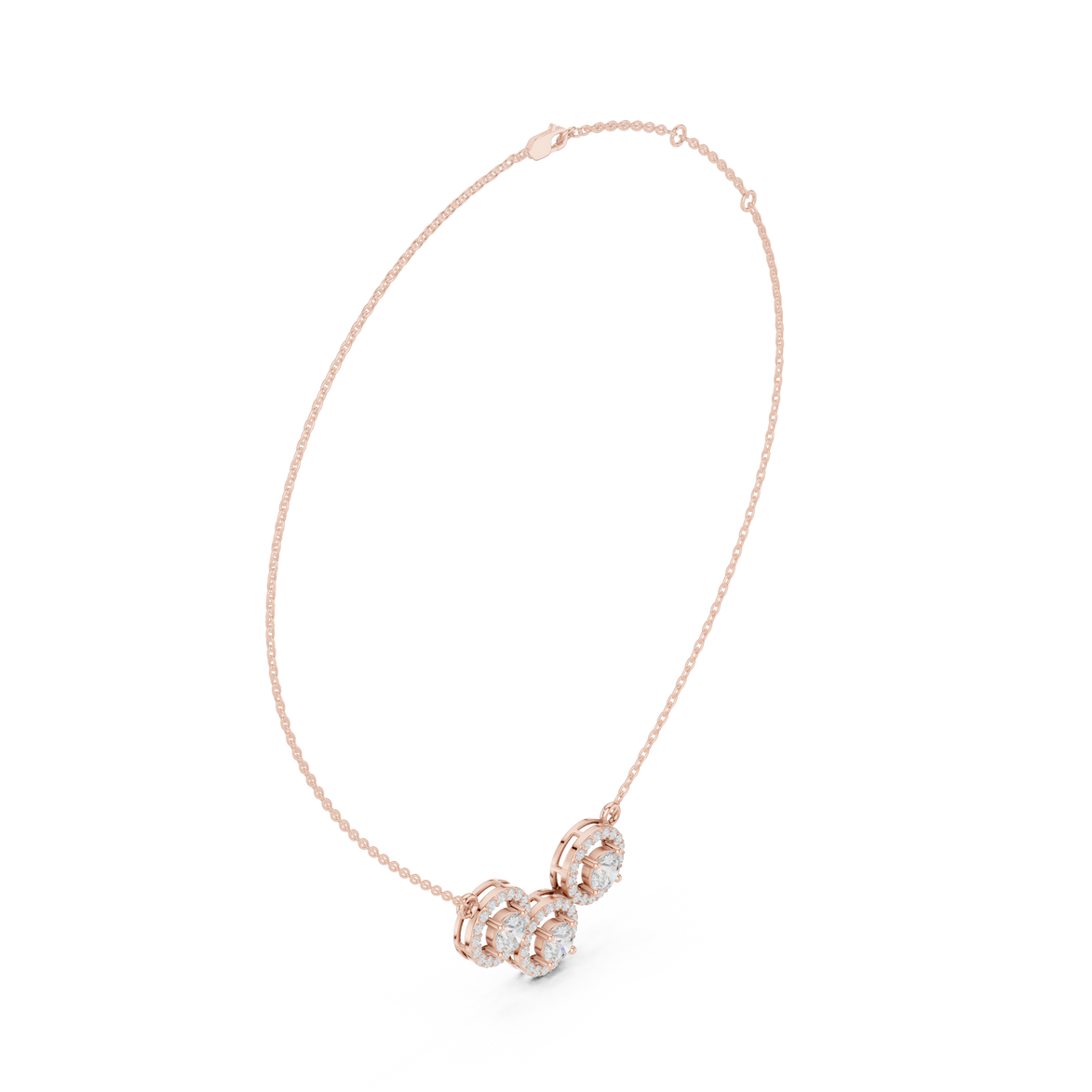 Elegant three circle diamond pendant in gold with round lab grown diamonds by Signora Jewels
